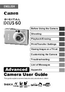 Canon Digital Ixus 60 manual. Camera Instructions.